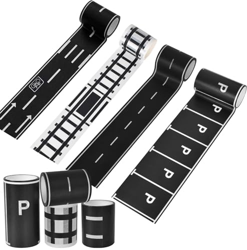 Alyxen Straßenbänder,4 Rollen Straße Washi Tape Set, Selbstklebend Straßenband Tape,Straßen Klebeband Parkplatz,Für Kunst, DIY Handwerk,Autobahn Tape 5m Lang