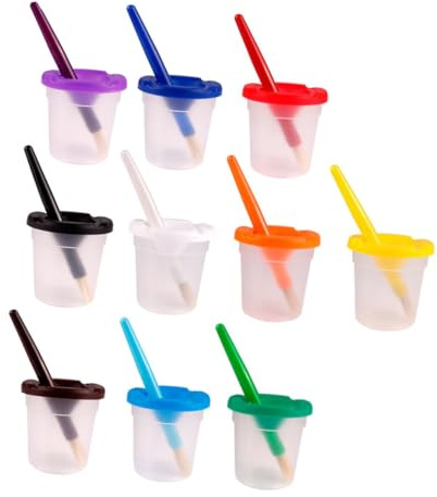 EPIGEIST Anti-Pour Wash Pen Cups Fine Art Classes, with Kindergarten for Children Paint Brush 10 Sets and Sturdy Plastic with Bristles Colourful Painting Tool Kit for Boys and Girls