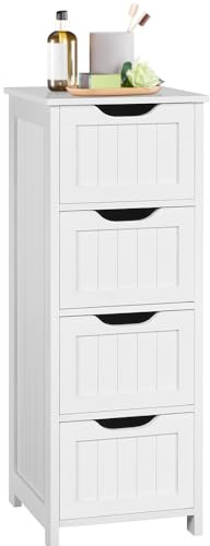 Yaheetech Armario de baño Mueble Auxiliar Baño con 4 Cajones 30x30x82cm Armario de Suelo Auxiliarde Pie para Baño Sala de Estar, Comedor, Cocina, Blanco