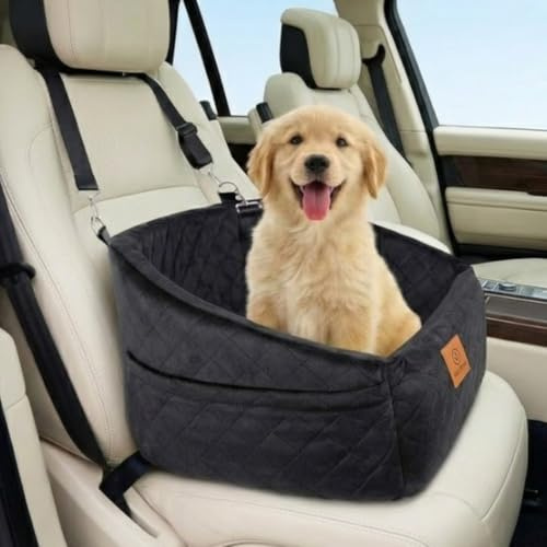 Dog Car Seat for Small & Medium Dogs, Elevated Pet Booster Seat with Soft Cushion, Comfortable Travel Bed for Cars, Foldable & Washable Design