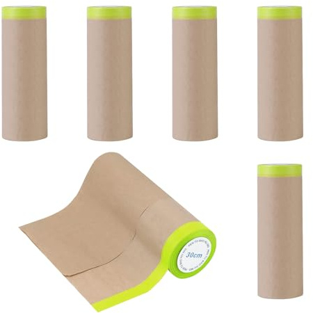 TFLPUO 6 Stück Maler Abdeckpapier, 30 cm × 10 m Abdeckpapier mit Selbstklebestreifen Abdeckfolie mit Selbstklebestreifen Selbstklebendem Abdeckband für Malerarbeiten Renovierungen Autolack