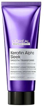 L'Oréal Professionnel, Keratin Alpha Sleek Smooth Transformer, Anti-Frizz, Langanhaltende Weichheit und Volumenkontrolle, mit Keratin Sleeker und Aminosäuren, Für Alle Haartypen, 200ml