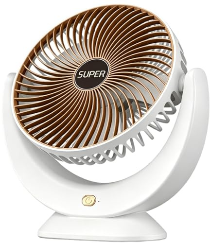 Mateju Ventilador de Mesa, USB Recargable Potente Silencioso Pequeño Ventiladores Portatil para Oficina Hogar Camping Dormitorio, 3 Velocidades (Café 1)