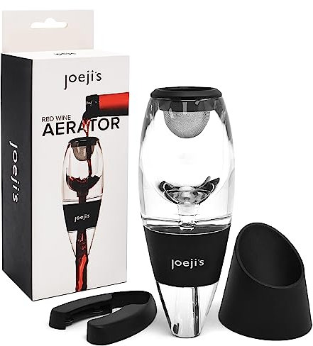 Joeji's Kitchen Decanter per Vino - Elegante Aeratore Vino con Supporto per Le Gocce - Filtro versatore vino Istantaneo - Accessori Vino per Rimuovere Cristalli di Tartrato e Ossigenare il Vino