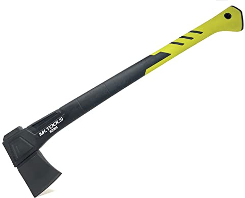 MLTOOLS Universal Camping Hatchet X28H - Survival Hatchet, Fiberglass Ergonomic Handle, Carbon Steel Head - Torque, Weatherproof Survival Axes and Hatchets - Non-Slip - Protection Guard, Lock - 28”