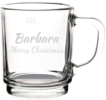LUXENTU Glühweintasse mit personalisierter Gravur, Teeglas 250 ml, Geeichte Glasbecher bei 0,2 Liter, Individuelle Lasergravur, Wichtelgeschenk-Idee, 1 Stück