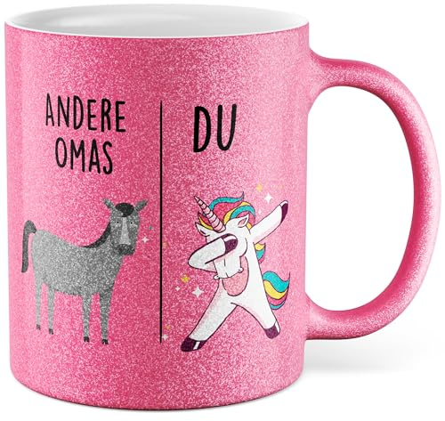 Tasse Oma Geschenk Andere Omas - Du, Kaffeetasse Großmutter Geschenk für Frauen Geschenkidee Enkelkinder Frau Enkel Geburtstag Muttertag Weihnachten Kaffee-Becher (Weiß/Glitzer)