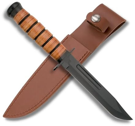 CarpDeal Outdoor Messer mit Leder Holster - Stilvolles Jagdmesser mit schwarzer Klinge - ideales Survival Messer - Bushcraft Knife - eleganter Ledergriff