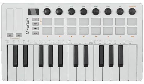 M-Vave SMK 25 MKII - Wireless BT Midi Keyboard Controller with 16 Backlit Drum Pads, 8 Buttons, Arpeggio, USB, White