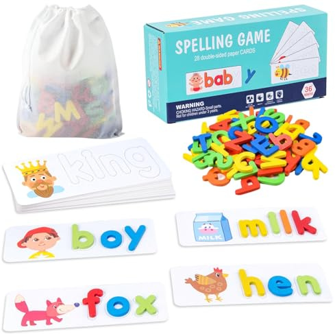 Buchstaben Holz Lernen Spiel - Montessori Spielzeug für Kinder ab 3-8 Jahre - Holz Kinderspielzeug für Jungen - Einschulungsgeschenk