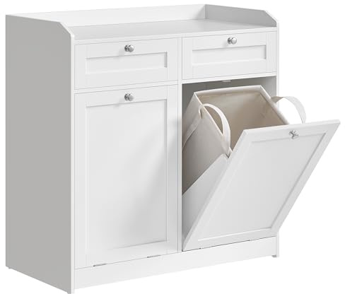 VASAGLE Bathroom Cabinet with Laundry Baskets, Bathroom Storage Unit with 2 Drawer and 2 Laundry Hampers, Removable Laundry Baskets with Handles, 40 x 78.9 x 80.2 cm, Cloud White BBC751W01