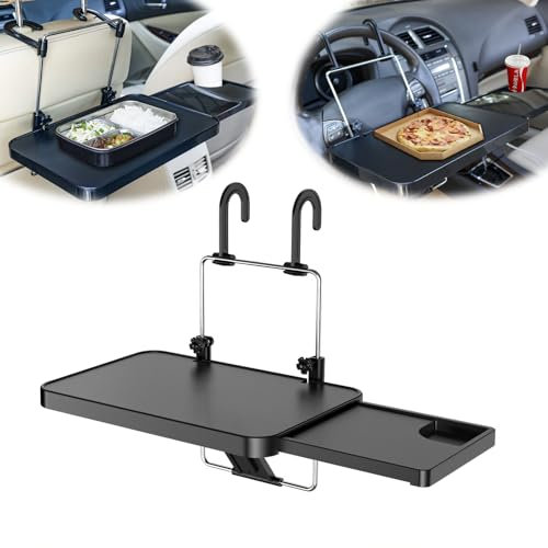 Car Steering Wheel Table - Multi-function Car Table for Laptop, Car Travel Accessories for Long Trips, Vehicle Seat Backseat Headrest Table Desk for Food Cup Holder, Car Tray Table for Kids Adults