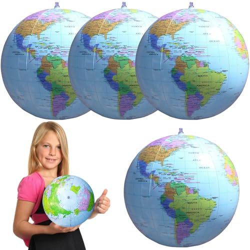Globo Del Mundo Inflable 4pcs Mapa y Pelota De Playa, Globo Terráqueo De PVC