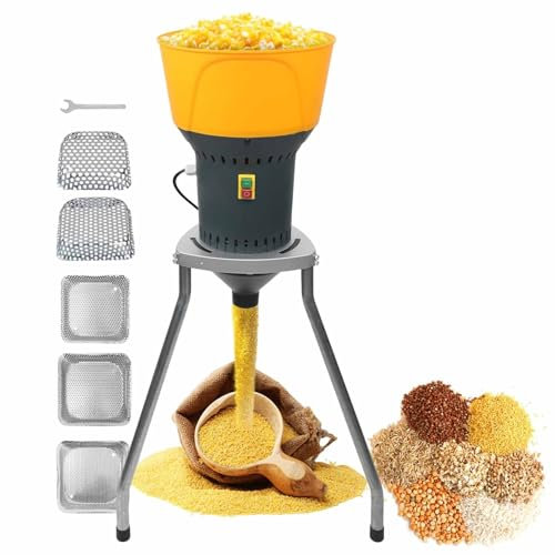 vnmudzeo Molinillo De MaíZ EléCtrico De 1300 W, 19000 R/Min, con 5 Tamices Y 1 Llave, 6,6 GAL 13,2 GAL 15,85 GAL Molino De Cereales AutomáTico Molinillo, para Granjas DoméSticas,50L-Tripod