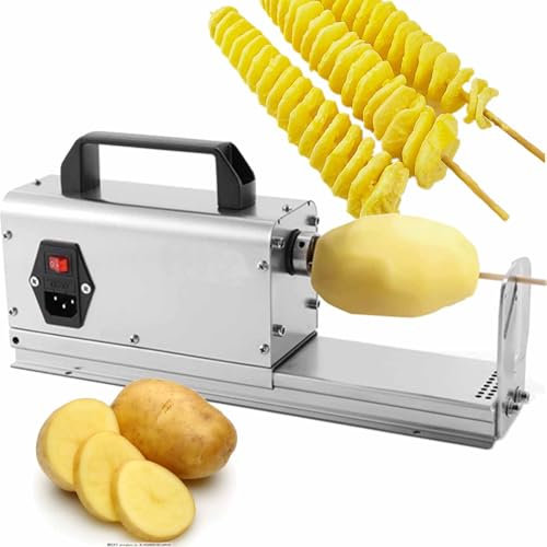 NVYAZJ Tagliapatate Elettrico a Spirale, Affettatrice Automatica per Patate Tornado in Acciaio Inossidabile, Albero di Spinta Fisso, Maniglia di Sicurezza, per Frutta, Verdura, Cetrioli, Carote