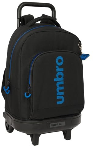 Safta Umbro Jet Black - Mochila Grande con Ruedas, Compacta, Extraíble, Ideal para Niños de Diferentes Edades, Cómoda y Versátil, Calidad y Resistencia, 33x22x45 cm