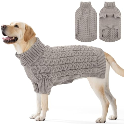 ASENKU Hundepullover Grosse Hunde XXL, Strickpullover mit Geschirr öffnung | Waschbarer Rollkragen Hundebekleidung,Weicher warmer Strick für Dobermann, Labrador, Golden Retriever,Winterspaziergänge