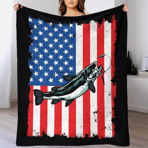 Welsangeln, USA-Flagge, lustiges Angeln 3D Muster Kuscheldecke Warm Sofaüberwurf Decke Für Kinder Maschinenwaschbar & Langlebig, Dekorativ Fürs Wohnzimmer Oder Schlafzimmer 40x50inch(100x130cm)