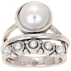 Bague vintage pour femme avec perles, design bohème, argent, style rétro, bague fermée de taille 6 à 10, bague de perles d'imitation multicouches, bijou élégant pour femme, idée cadeau, 8, Métal