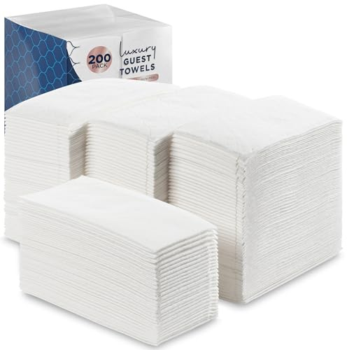 Disposable Guest Towels 200 Pack - White Napkins for Guest Bathroom, Heavy Duty Disposable Hand Towels, Ultra Absorbent Linen Feel Paper Napkins for Bathroom, Parties and Events