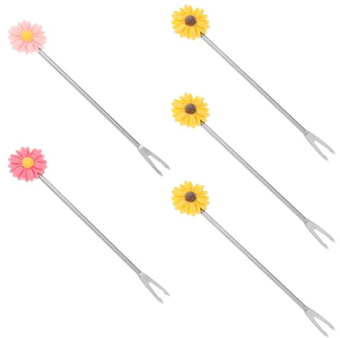 5 Stücke Edelstahl Obst Gabeln Zarten Gänseblümchenförmigen Kuchen Picks Salat Dessert Gabeln Partei Liefert für Bankett Hause Bar (Zufällige Farbe)