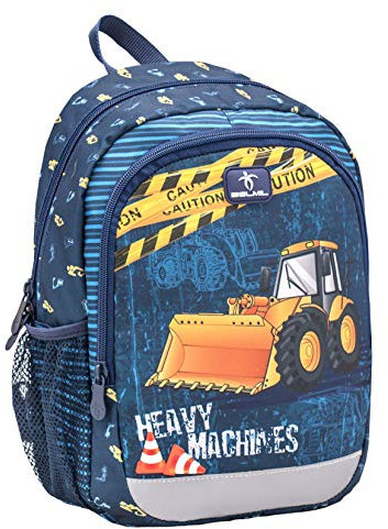 Belmil Kindergartenrucksack mit Brustgurt und Namensschild für 3-6 Jährige/Jungen / 12 L/Krippenrucksack Kindergartentasche Kindertasche/Bagger/Blau (305-4/A Heavy Machinery)