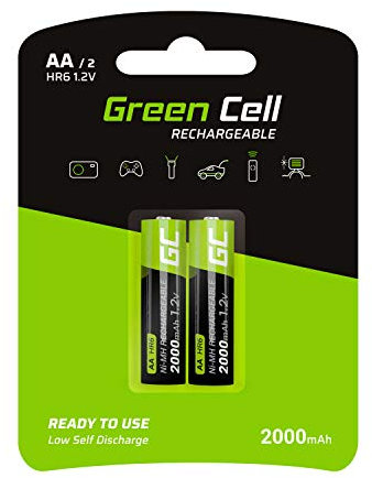 Green Cell Batterie Ricaricabili AA 2000mAh Ni-MH – 2 Pezzi di Batterie AA 1.2V per Uso Quotidiano, Ideali per Telecomandi, Giocattoli e Altri Dispositivi Elettronici