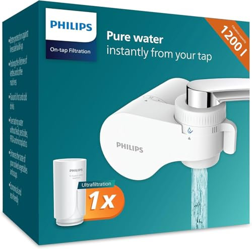 Filtro de Grifo Philips AWP3754/10 ULTRAFILTRACIÓN, reduce cloro, plomo, microplásticos, bacterias, capacidad de filtración de 1200 L, El embalaje puede variar