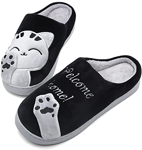 Mishansha Caldo Scarpe Interni Morbido Peluche Ciabatte Donna Invernali Confortevole Pantofole da Casa con Suola in Gomma Antiscivolo, Nero 39/40 EU=40/41 CN