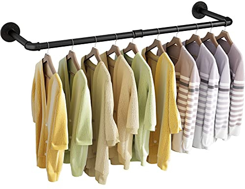 UlSpeed Wall Mounted Clothes Rack 38.4in, Industrial Pipe Wall Mount Clothing Rack, Heavy Duty Iron Garment Racks, Space Saver Multi-purpose Hanging Rod for Laundry Room, Closet Storage, 1 Pack