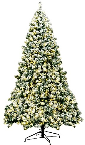 COSTWAY Árbol de Navidad Nevado con Luces 230cm, Arbol de Navidad con Luces Incorporadas 550 Luces LED de Blanco Cálido, 1346 Ramas de PVC, Arvore de Natal with Light Hogar Oficina Fiesta