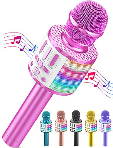 Microphone Sans Fil Bluetooth Karaoké, Portable Karaoké Micro Haut-Parleur Avec LumièRe, Microphone Karaoke Pour Enfants/Adultes Chanter Club Noël Anniversaire Soiree Famille Youtube Live, Idée Cadeau
