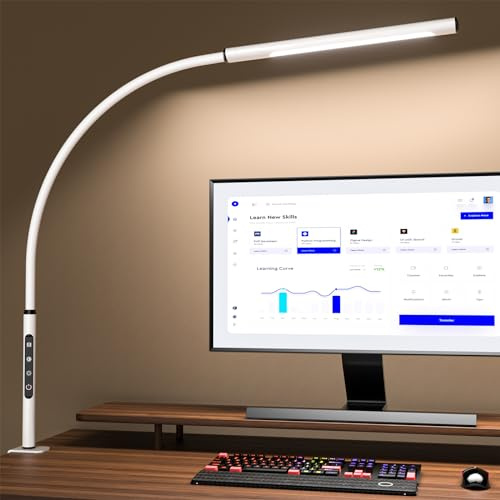 EYOCEAN Desk Lamp, LED Desk Lamp Desk Light with Flexible Gooseneck 12W Swing Arm Lamp Eye-Care Desk Light with Clamp Adjustable Color Temperature & Brightness Touch Sensitive Control Timing/Memory