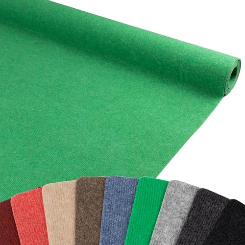 Primaflor Messeteppich Rips Malta | Grass Grün | 100x400 cm | BFL-S1 | gerippter Eventteppich | Rips Nadelfilz für Messe, Hochzeit & Event | 2,5 mm | leicht zuschneidbar