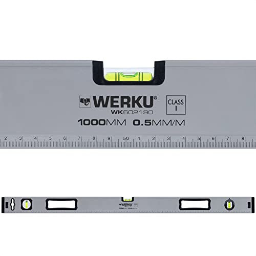 Werku WK602190, Nivel Rectangular 1000 mm, Aluminio, Magnético, Medición en Centímetros, Nivelado Horizontal, Vertical y Ajustable 0-90º