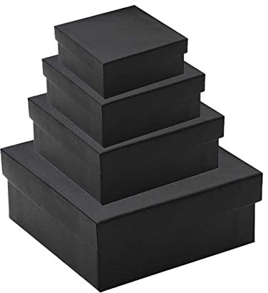 Gioyonil Geschenkbox Schwarz mit Deckel, Quadrat Karton Dekor Schachtel für Geburtstag Hochzeit Abschlussfeier Weihnachten Kinderschokolade Foto Geschenkverpackung, 4er Set