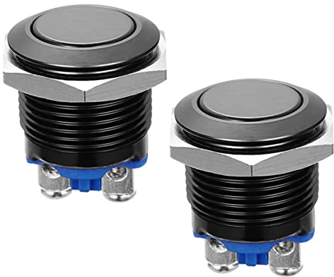 VILLFUL Interruptor Pulsador de 16 Mm Carcasa Metálica 2 Unidades Botón Momentáneo de Reinicio para Timbre de Exterior Fácil Instalación y Resistente Oxidación