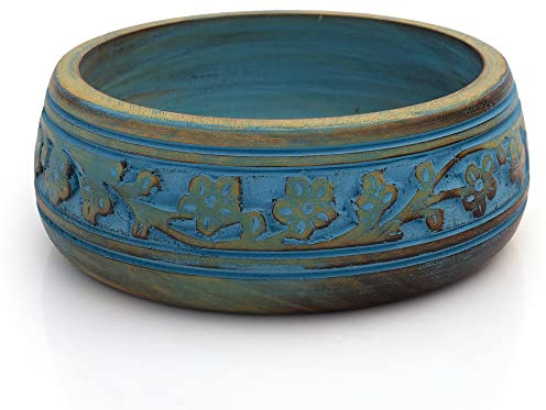 The Great Indian Bazaar Bella fatta a mano 15 x 5 cm Decorativa in legno di mango Ciotola da portata Tavolino da caffè Espositore da appoggio (Finitura lavaggio blu,15 (diametro) x 5 (altezza) cm)