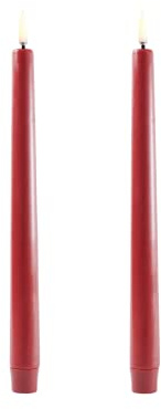 UYUNI Lighting LED Stabkerzen Taper 2er Set 2 x 25cm - Karminrot - Flammenlos