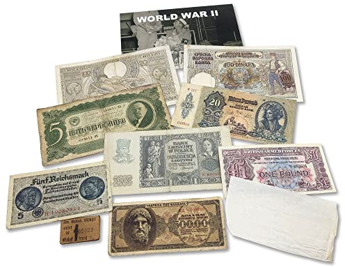 IMPACTO COLECCIONABLES 10 Banconote Originali emesse Durante la Seconda Guerra Mondiale in Europa, con Certificato di Autenticità