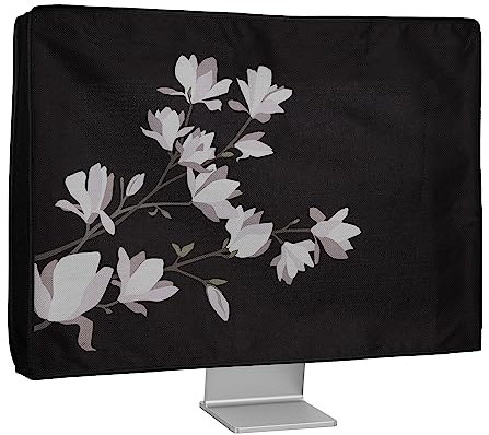 kwmobile Leinen Hülle kompatibel mit 24-26 Monitor - Schutzhülle Staubschutz Abdeckhaube für PC Bildschirm - Computer Screen Cover Staubhaube Haube - Magnolien