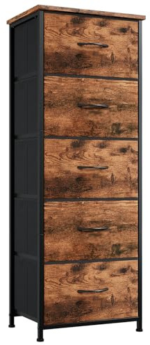 Somdot Tall Chest of Drawers for Bedroom with 5 Drawers, Storage Organiser Fabric Dresser for Closet Bedside Nursery Laundry Living Room Entryway Hallway, Wood Grain Print