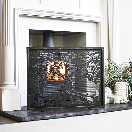 Lignum Vitae Brushed Gold Fireguard Fire Screen – Classic Style Mesh Guard for Log Burners & Open Fires – Spark & Debris Protection
