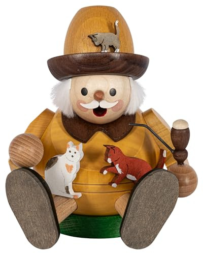 Richard Glaesser Räuchermännchen Katzenliebhaber sitzend aus Seiffen im Erzgebirge, 15 cm groß, 26488
