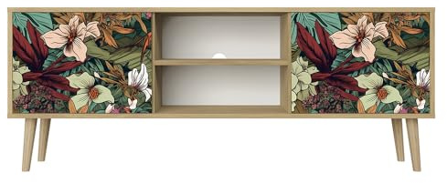 Healancy Biomedical TV Schrank mit Türen - Kommode - Fernsehschrank - Lowboard - Fernsehtisch - Wohnzimmer Möbel - Board mit Stauraum - Tisch - Sideboard - Fernsehrregal Riva-Eiche