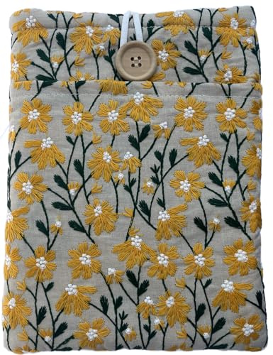 Embroidered Yellow Daisy Book Sleeve. Book Cover/Protector