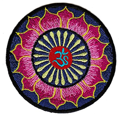 Buddha Zeichen Blume Aufnäher zum aufbügeln oder aufnähen Bügelbild Aufbügler für Kleidung gestickter Bügelpatch Applikation Mantra Yoga Hindu Patch Größe 8,0 x 8,0 cm