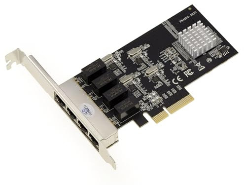 Kalea-Informatique Tarjeta controladora de red PCIe 4 puertos RJ45 LAN Gigabit Ethernet 10 100 1000 con función WOL Wake on LAN. Chipset REALTEK y Pont PERICOM