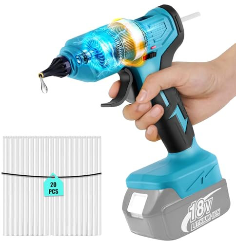 Pistola per colla a caldo, compatibile con batteria Makita da 18 V, 100 W, max. 260 °C, pistola per colla per preriscaldamento rapido con 20 bastoncini di colla da 11 mm, per fai da te, riparazione