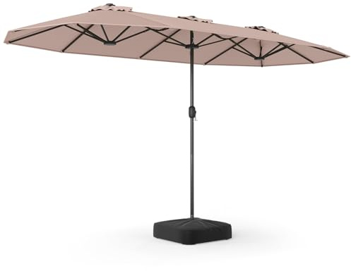 COSTWAY Ombrellone Doppio Giardino 400x200 cm, con Base (Marrone) | Ombrellone Rettangolare con Manovella e 12 Stecche, Anti-UV, per Giardino Piscina Patio